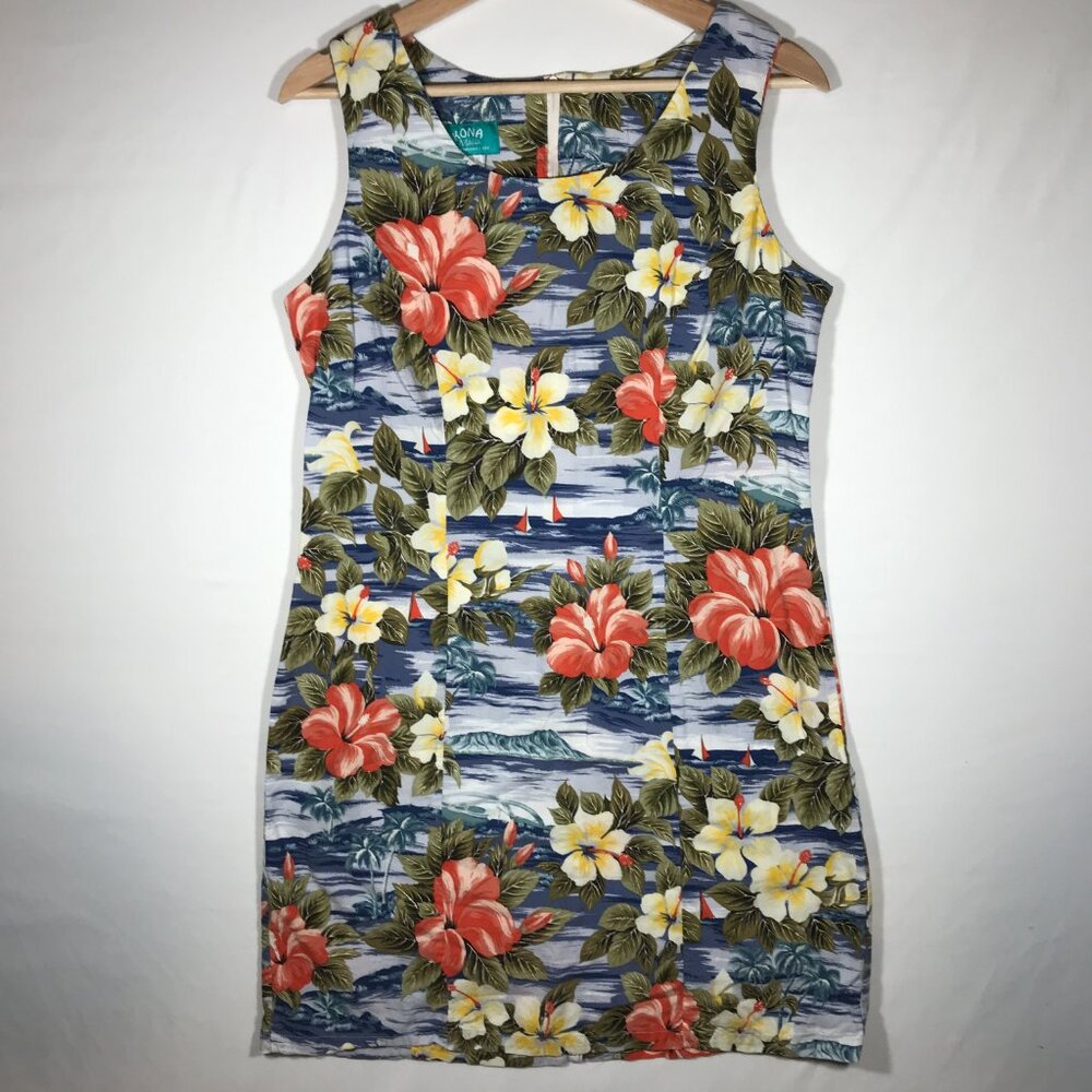 Kona Malia Women's Large Hibiscus Floral Sleeveless Hawaiian Dress
